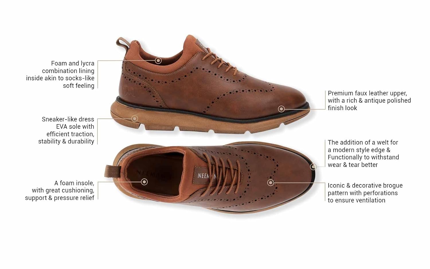 Neeman's Crossover Brogues Stylish Shoes for Men | Oxford Lace-Up Semi Formal Mens Footwear | Casual Comfortable Shoe for Office Wear - Image 8