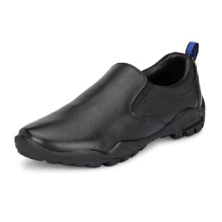 HITZ Men's Black Leather Slip-On Formal Shoes