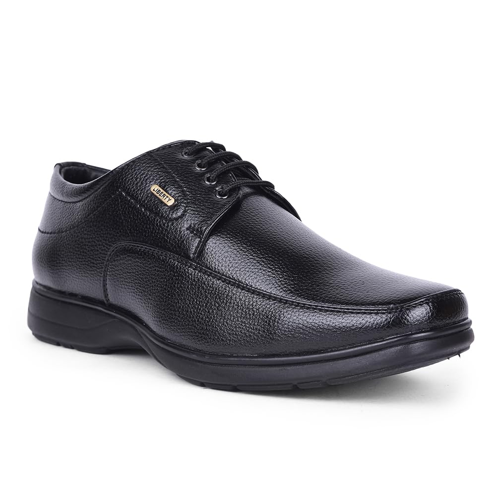 Liberty Fortune HOL-131E Men’s Formal Derby Shoes - Black, Brown - Synthetic Leather Lace-Up with Cushioned Footbed - Stylish Office Footwear - Comfortable and Lightweight