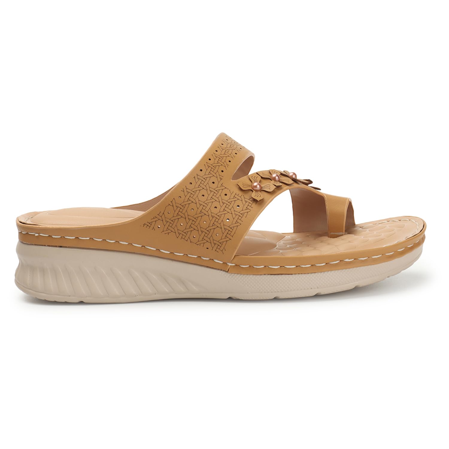 XE Looks Women’s Casual Comfort Sandals with Floral Embellished Strap & Soft Cushioned Footbed - Image 4