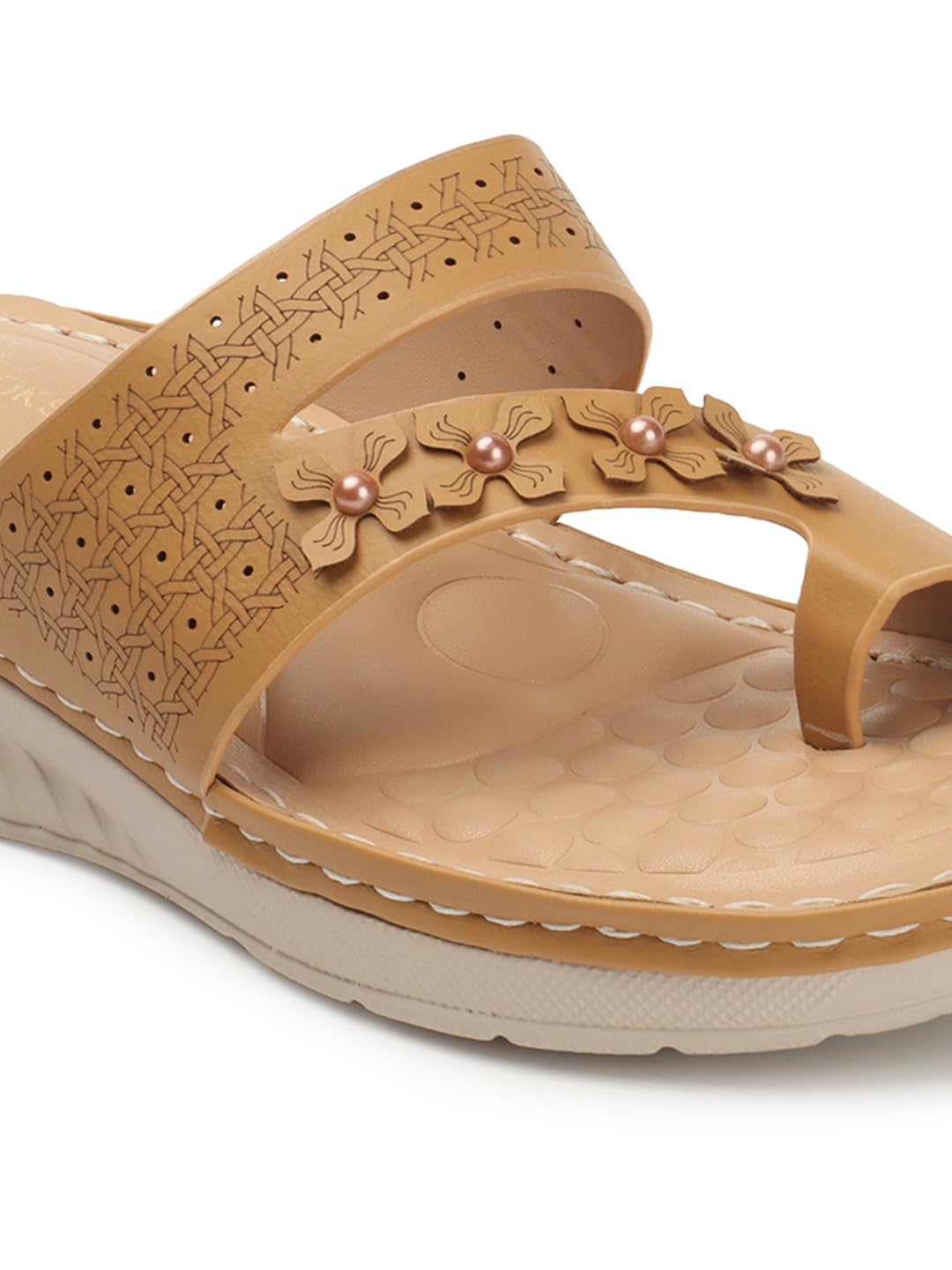 XE Looks Women’s Casual Comfort Sandals with Floral Embellished Strap & Soft Cushioned Footbed - Image 6