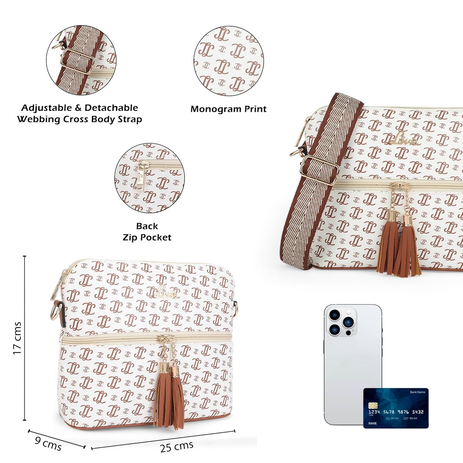 Lavie Women's Mono LL Tilly Monogram Print Cross Body Dome Sling Bag | Ladies Purse Handbag | Gift for Women - Image 3