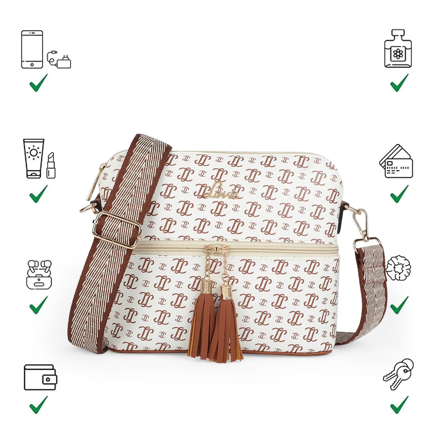Lavie Women's Mono LL Tilly Monogram Print Cross Body Dome Sling Bag | Ladies Purse Handbag | Gift for Women - Image 5