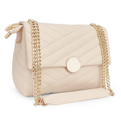 ADISA Women's Quilted Crossbody Sling Bag - Stylish Cross Body Handbag for Girls & Women with Full Gold Chain (SL5136)