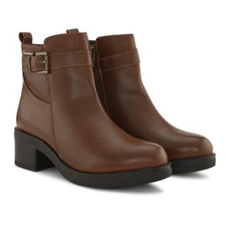 Alleviater Casual Black and Brown Man Made Leather Ankle Boots for Women