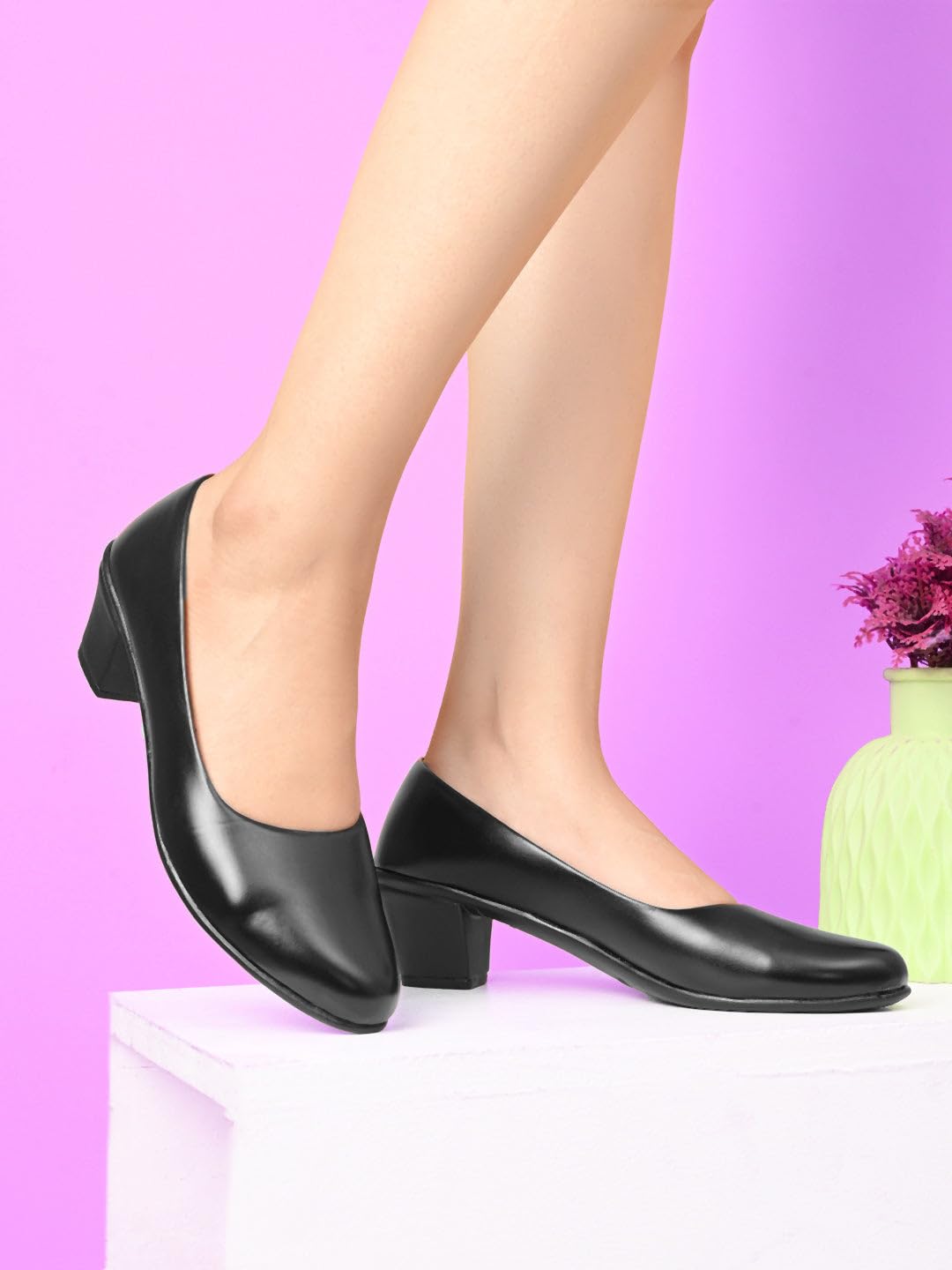 XE Looks Women's Closed-Toe Block Heel Formal Slip-On Shoes – Elegant & Comfortable Office Footwear - Image 2