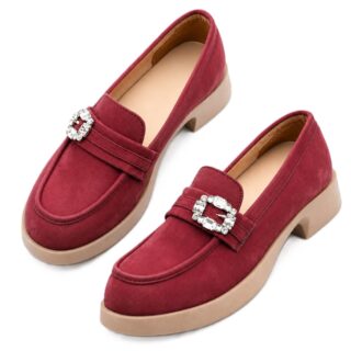 YUVRATO BAXI Women's Block Heel Loafers and Casual Slip-On Shoes with Shinny Stone Buckle Design and Anti-Skid TPR Sole.