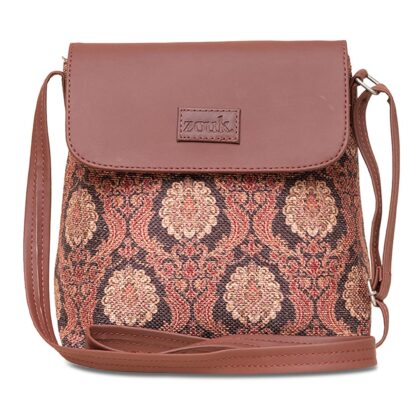 ZOUK Flap Sling Bag | Crossbody Bags for Women | Women's Handbags | Stylish | Vegan Leather Evening Bag | Travel & Office Use | Purse and Wallet | Jodhpur Damask Print