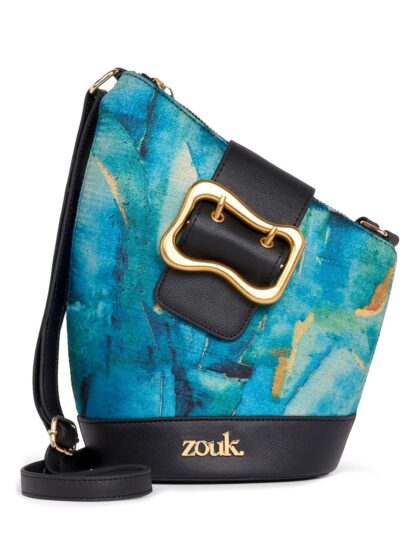 ZOUK Women's Ardha Sling Bag | Black Vegan Leather Crossbody Bag | Asymmetric Silhouette| Adjustable Strap
