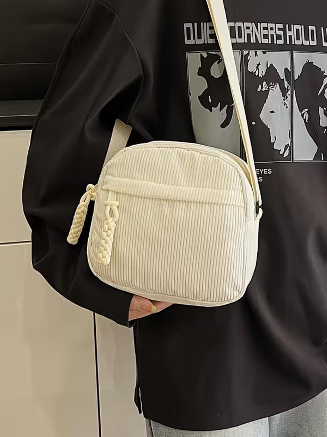 ITALISH Corduroy Crossbody Sling Bag Casual Shoulder Bag For Woman with Adjustable Strap - Image 6