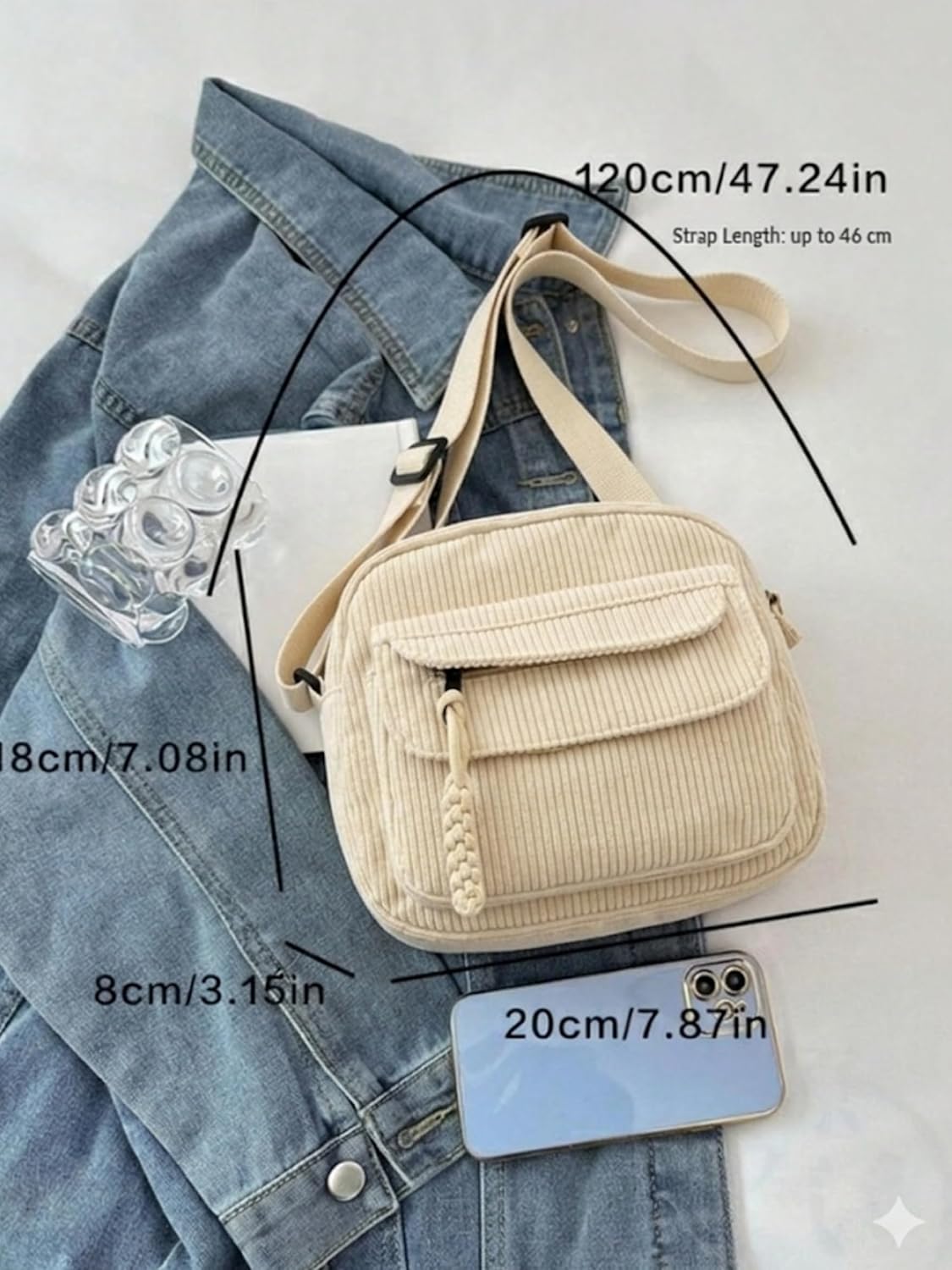 ITALISH Corduroy Crossbody Sling Bag Casual Shoulder Bag For Woman with Adjustable Strap - Image 7