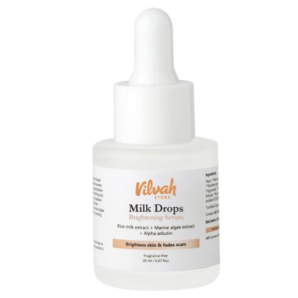 Vilvah Milk Drops Brightening Serum | Fades Dark Spots, Treats Hyperpigmentation & Evens Skin Tone | Hyaluronic Acid & Alpha Arbutin Serum for Women & Men | Suitable for All Skin Types | 20ml