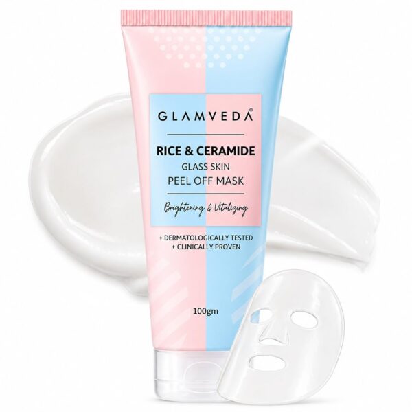 Glamveda Korean Rice & Ceramide Peel-Off Mask for Men & Women | Brightening Face Pack for Even Skin Tone | Anti-Ageing & Deep Nourishment | Hydrates Dry & Dull Skin | Dermatologically Tested | 100g | Brightening Face Pack for Even Skin Tone, Anti-Ageing & Deep Nourishment, Hydrates Dry & Dull Skin, Dermatologically Tested