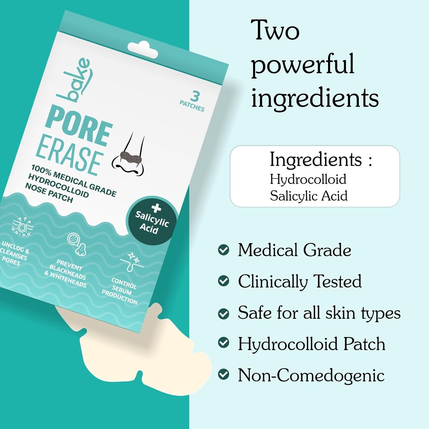 BAKE 2% Salicylic Acid Nose Strips for Blackheads Removal, Whiteheads & Pore Cleansing | Hydrocolloid Nose Patches for Clogged Pores, Deep Cleansing, Controlled Sebum Production (3 Strips) - Image 7