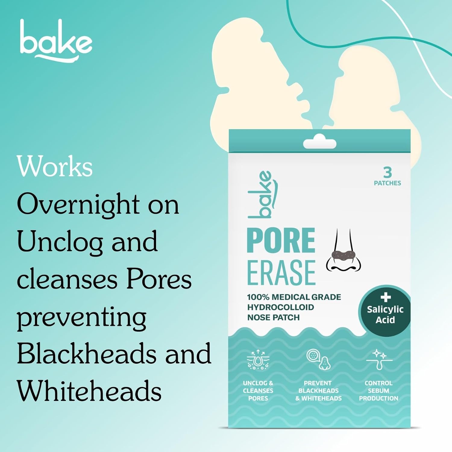 BAKE 2% Salicylic Acid Nose Strips for Blackheads Removal, Whiteheads & Pore Cleansing | Hydrocolloid Nose Patches for Clogged Pores, Deep Cleansing, Controlled Sebum Production (3 Strips) - Image 4
