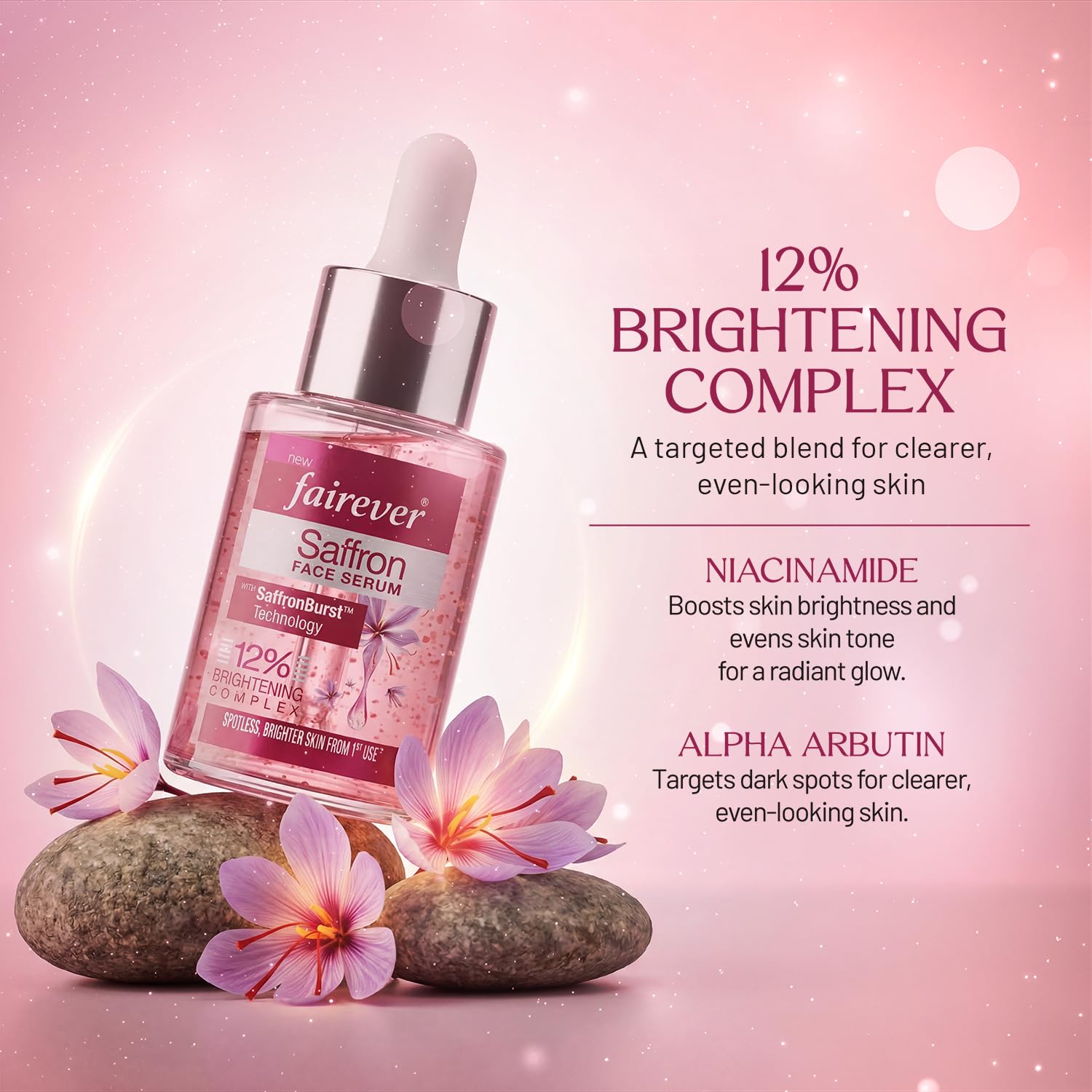 Fairever Saffron Face Serum | 12% Brightening Complex | Niacinamide, Alpha Arbutin & SaffronBurst | Reduces Dark Spots & Pigmentation | For All Skin Types | 30ml - Image 3