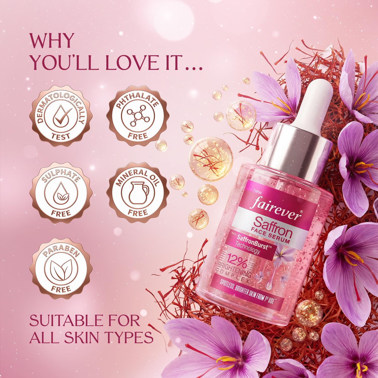 Fairever Saffron Face Serum | 12% Brightening Complex | Niacinamide, Alpha Arbutin & SaffronBurst | Reduces Dark Spots & Pigmentation | For All Skin Types | 30ml - Image 9